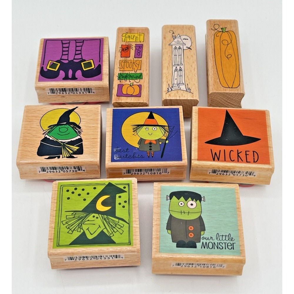 G Studio Halloween Rubber Stamps Lot 9 Witch Monster Wicked Pumpkin Vintage